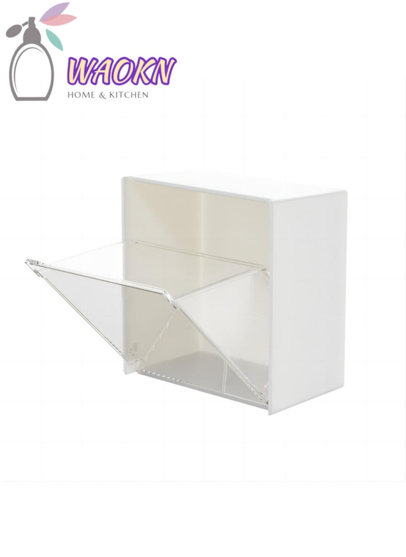 WAOKN - 6-Pieces Wall Mounted Flip Storage Box Transparent Adhesive Storage Box Hanger Holder Storage Object Multifunctional Storage Home Tool Cotton Buds Storage Dispenser Flip Container Box - Image 1