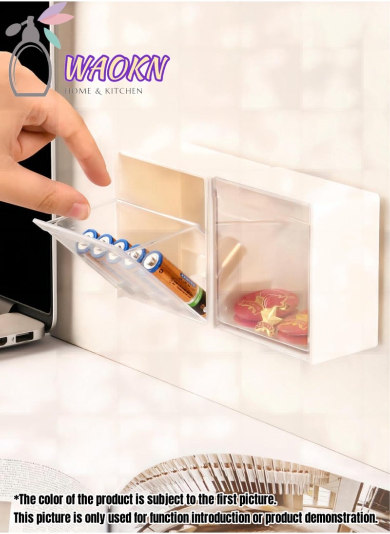 WAOKN - 6-Pieces Wall Mounted Flip Storage Box Transparent Adhesive Storage Box Hanger Holder Storage Object Multifunctional Storage Home Tool Cotton Buds Storage Dispenser Flip Container Box - Image 1