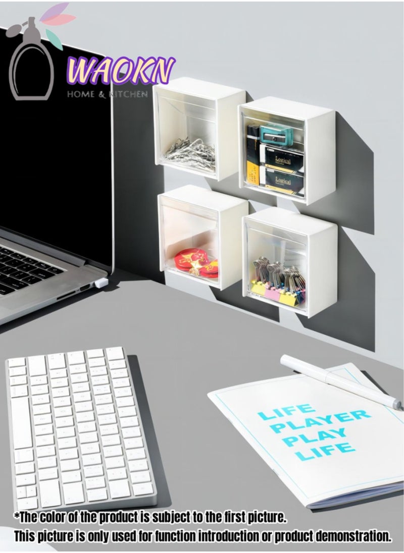 WAOKN - 6-Pieces Wall Mounted Flip Storage Box Transparent Adhesive Storage Box Hanger Holder Storage Object Multifunctional Storage Home Tool Cotton Buds Storage Dispenser Flip Container Box - Image 1