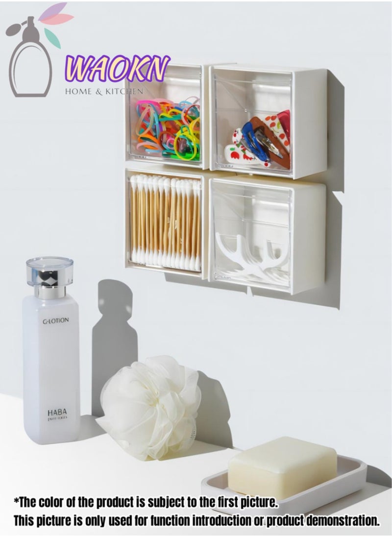 WAOKN - 6-Pieces Wall Mounted Flip Storage Box Transparent Adhesive Storage Box Hanger Holder Storage Object Multifunctional Storage Home Tool Cotton Buds Storage Dispenser Flip Container Box - Image 1