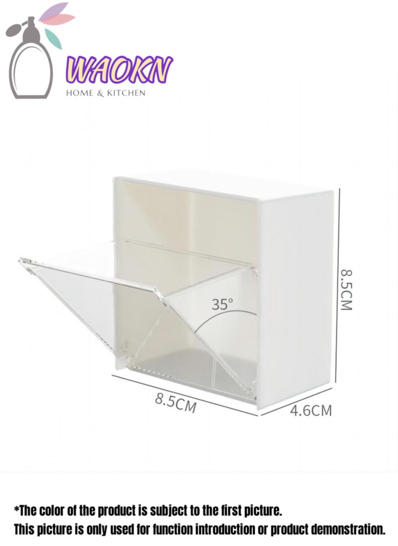 WAOKN - 6-Pieces Wall Mounted Flip Storage Box Transparent Adhesive Storage Box Hanger Holder Storage Object Multifunctional Storage Home Tool Cotton Buds Storage Dispenser Flip Container Box - Image 1