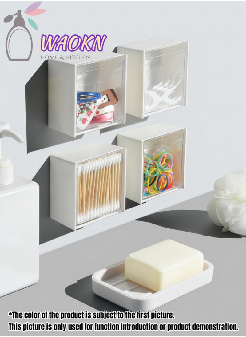 WAOKN - 6-Pieces Wall Mounted Flip Storage Box Transparent Adhesive Storage Box Hanger Holder Storage Object Multifunctional Storage Home Tool Cotton Buds Storage Dispenser Flip Container Box - Image 1