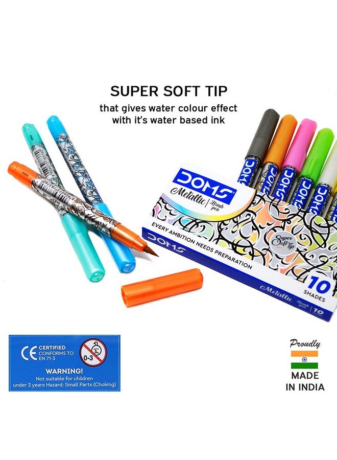 DOMS Metallist Series Metallic Brush Pen (10 Assorted Shades) - Image 3