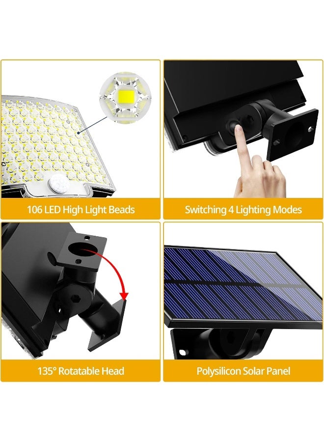 KERNOWO Solar Lights Outdoor, 106 LED 3000LM Solar Powered Motion Sensor Flood Lights with Remote, Dusk to Dawn Led Solar Security Wall Lights with 16.5Ft Cable IP65 Waterproof for Outside, Garage, 1 Pack - Image 5