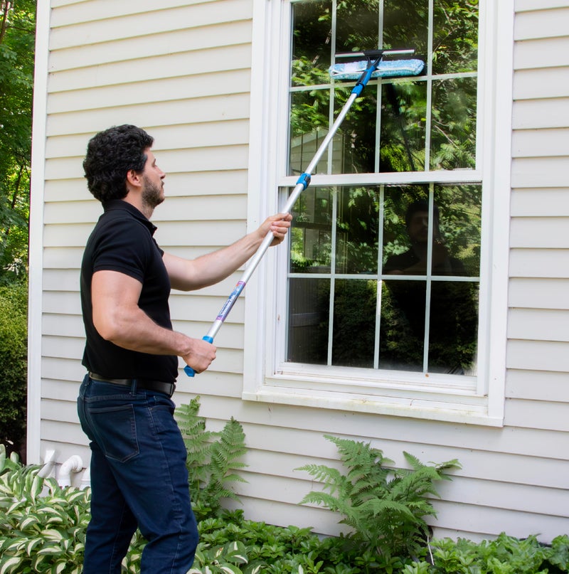 Unger Professional 2-in-1 Squeegee & Scrubber - 14” Window Cleaning Tool & 8’ Connect & Clean Pole – Cleaning Supplies, Squeegee for Window Cleaning, Commercial & Residential Use, Microfiber Sleeve - Image 2