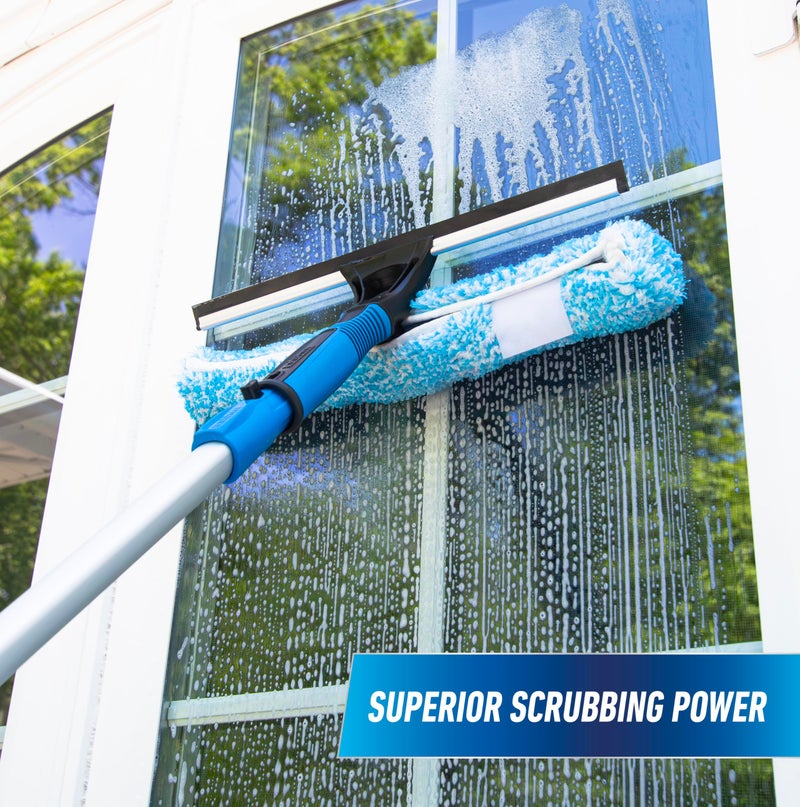 Unger Professional 2-in-1 Squeegee & Scrubber - 14” Window Cleaning Tool & 8’ Connect & Clean Pole – Cleaning Supplies, Squeegee for Window Cleaning, Commercial & Residential Use, Microfiber Sleeve - Image 4