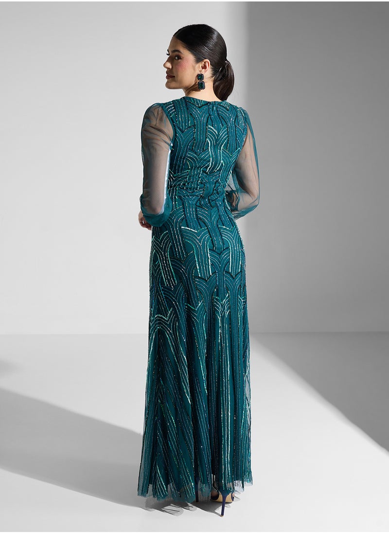 Amelia Rose Embellished Long Sleeves Maxi Dress  - Image 2