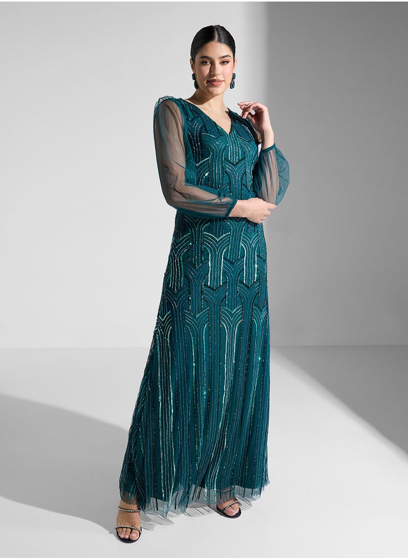 Amelia Rose Embellished Long Sleeves Maxi Dress  - Image 4