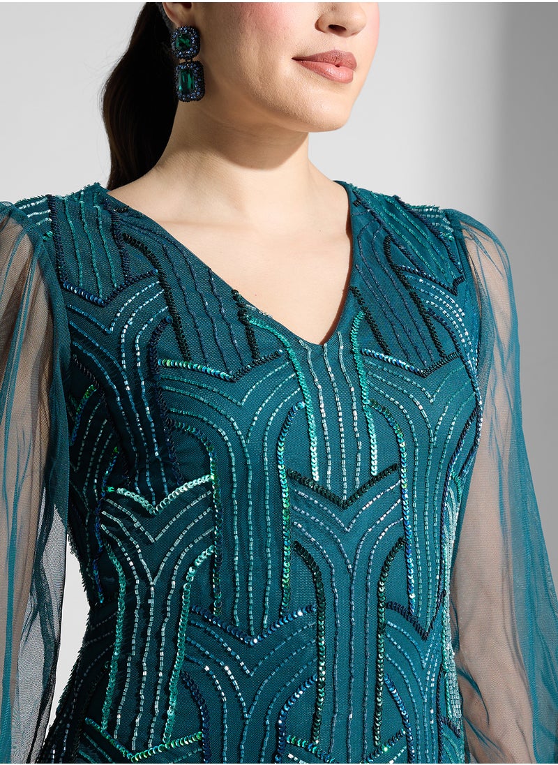 Amelia Rose Embellished Long Sleeves Maxi Dress  - Image 3