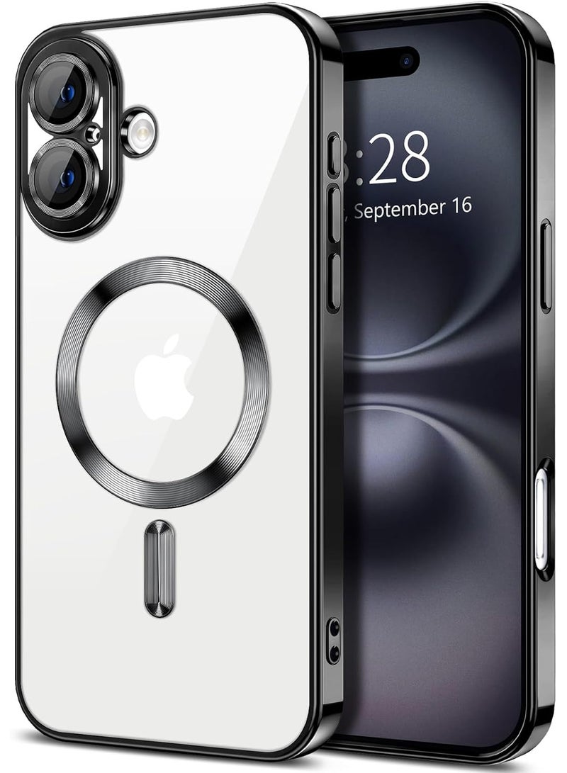 Magnetic for iPhone 16 Plus, Case Clear, [Compatible with Magsafe, Built-in Camera Lens Protector], Soft Slim Phone Case Cover for iPhone 16 Plus - Black