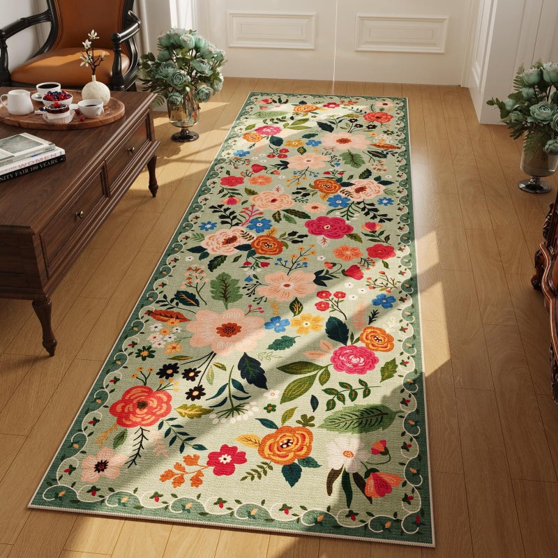 Rugcomf Runner Rug for Hallways Kitchen Rug Non Slip 2'x 6' Washable Rugs with Rubber Backing Soft Floral Carpet Runner for Hallways, Kitchen, Laundry, Bedroom, Bathroom(Green) - Image 1