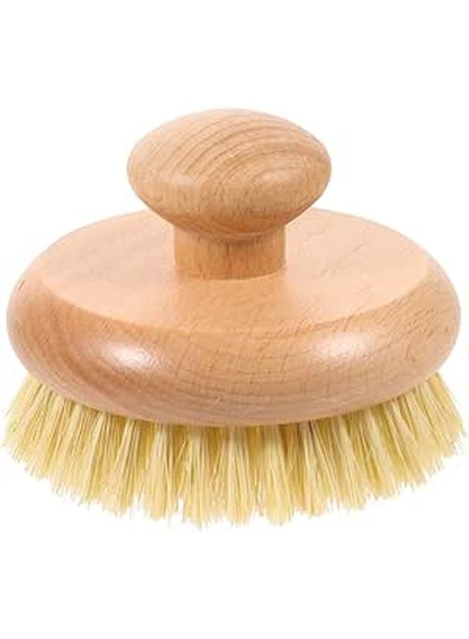 Beech Wood Handle Bath Brush Small Natural Fiber Body Scrubber for Back Massage and Shower Cleaning - Image 1