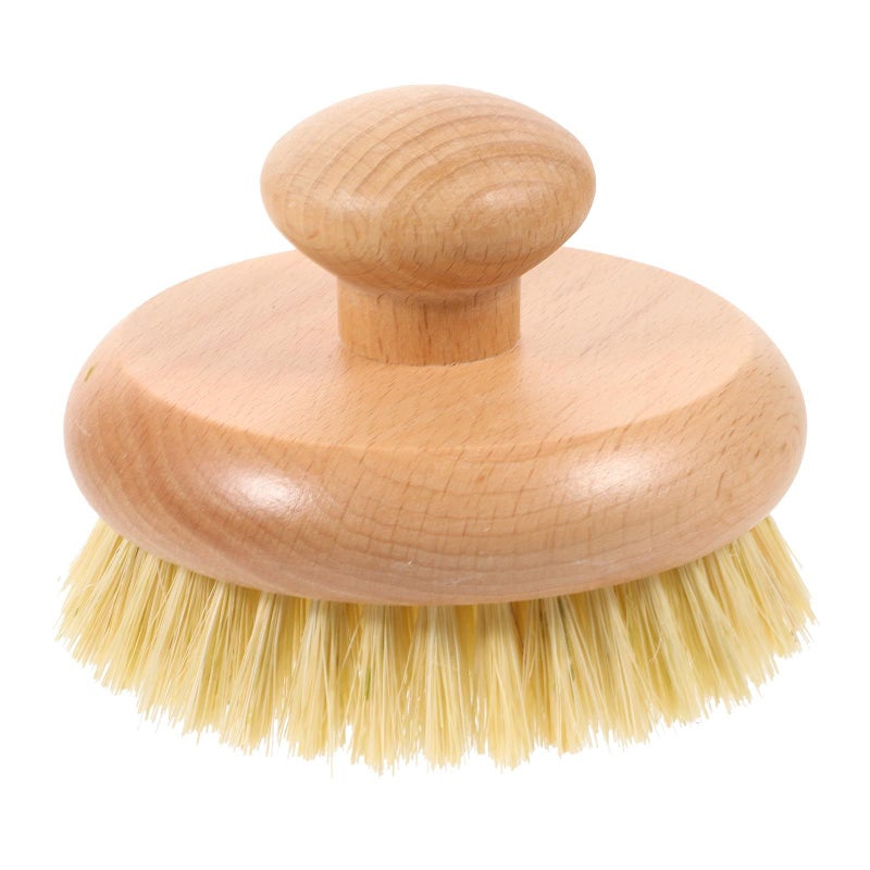 Beech Wood Handle Bath Brush Small Natural Fiber Body Scrubber for Back Massage and Shower Cleaning - Image 2