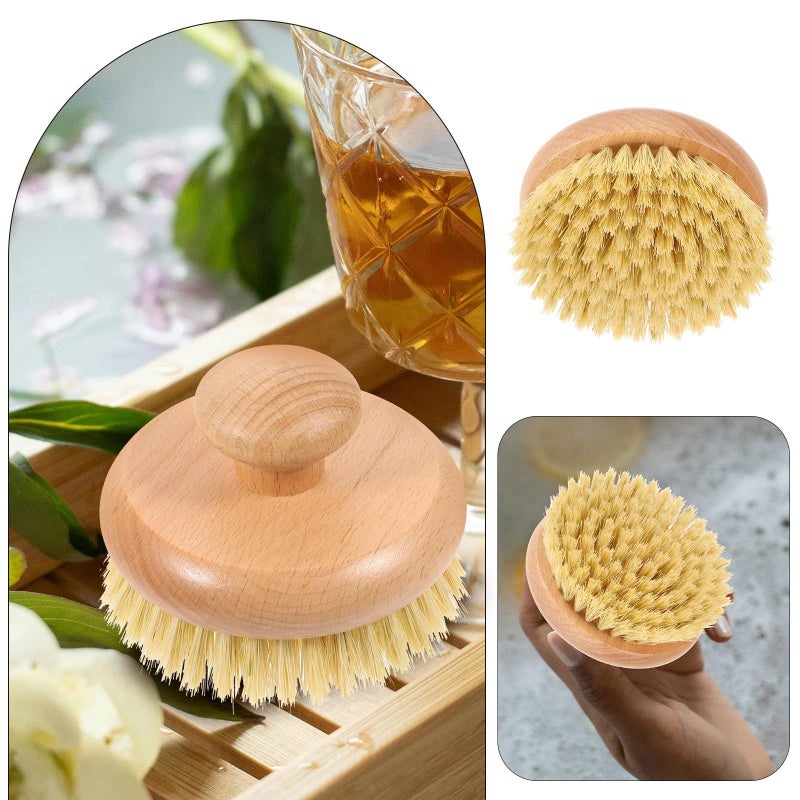 Beech Wood Handle Bath Brush Small Natural Fiber Body Scrubber for Back Massage and Shower Cleaning - Image 4