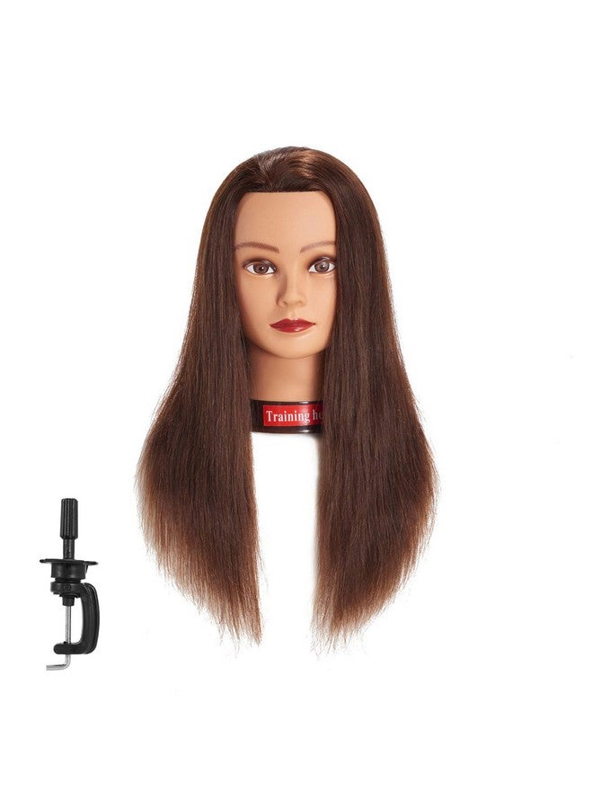training head Traininghead 2022" Female 100% Human Hair Mannequin Head Hair Styling Training Head Cosmetology Manikin Head Doll Head For Hairdresser With Free Clamp (Brown)（1416'' ） - Image 2