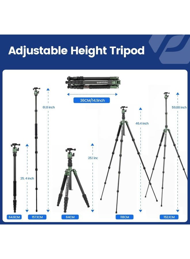 Fotopro 59" Carbon Fiber Travel Tripod, Compact Camera Tripod with Metal Ball Head, Detachable Monopod with Quick Release Plate and Bag, Load up to 8KG/17.63lbs - Image 5