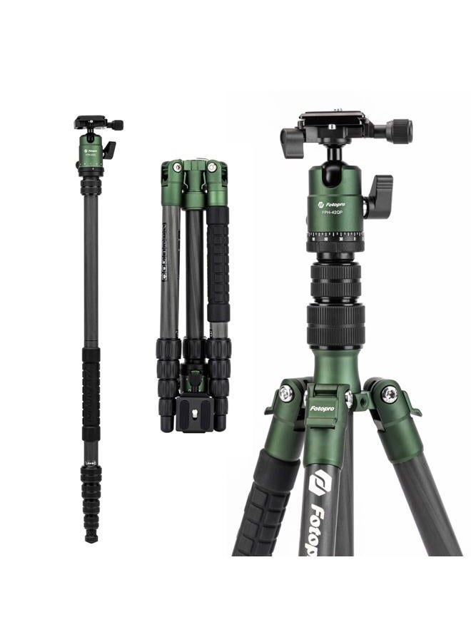 Fotopro 59" Carbon Fiber Travel Tripod, Compact Camera Tripod with Metal Ball Head, Detachable Monopod with Quick Release Plate and Bag, Load up to 8KG/17.63lbs - Image 1