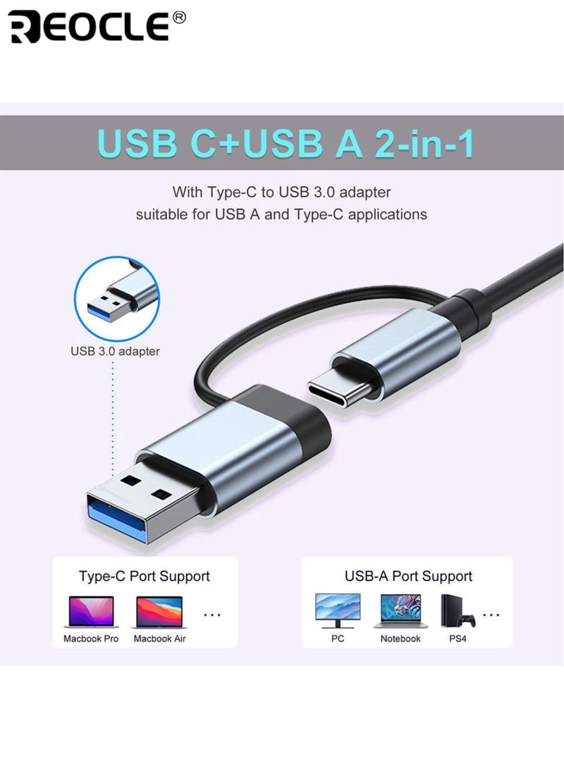 REOCLE 7-in-1 USB Hub with Audio Jack Multi-Port Adapter for High-Speed Document Transfer Compatible with Tablets Expansion with Type-C USB-A Connectors - Image 5