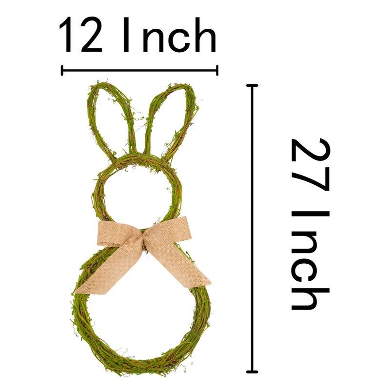 VGIA 27 Inch Artificial Easter Wreath with Moss and Burlap Bow Spring Bunny Wreath for Front Door Easter Decorations for Home - Image 2