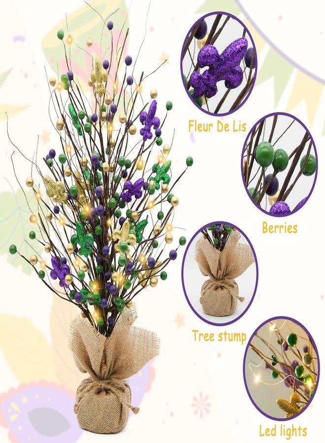 CRCZK Mardi Gras Table Tree Decorations Lighted Mardi Gras Tree with Fleur De Lis String Lights Mardi Gras Decorations Table Centerpieces New Orleans Mardi Gras Decor Masquerade Party Decorations - Image 5