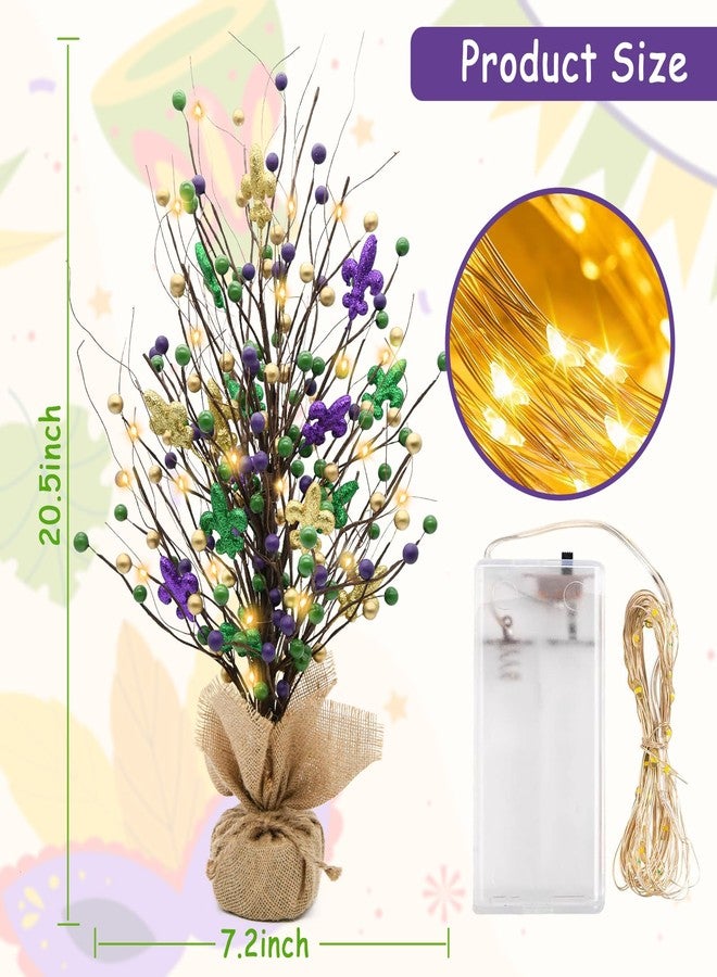 CRCZK Mardi Gras Table Tree Decorations Lighted Mardi Gras Tree with Fleur De Lis String Lights Mardi Gras Decorations Table Centerpieces New Orleans Mardi Gras Decor Masquerade Party Decorations - Image 4