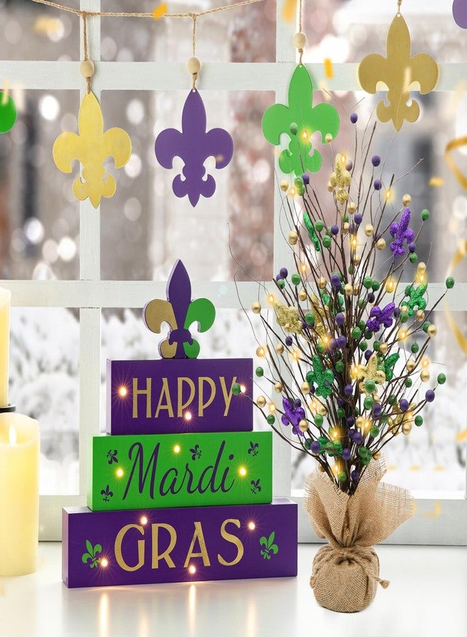 CRCZK Mardi Gras Table Tree Decorations Lighted Mardi Gras Tree with Fleur De Lis String Lights Mardi Gras Decorations Table Centerpieces New Orleans Mardi Gras Decor Masquerade Party Decorations - Image 3
