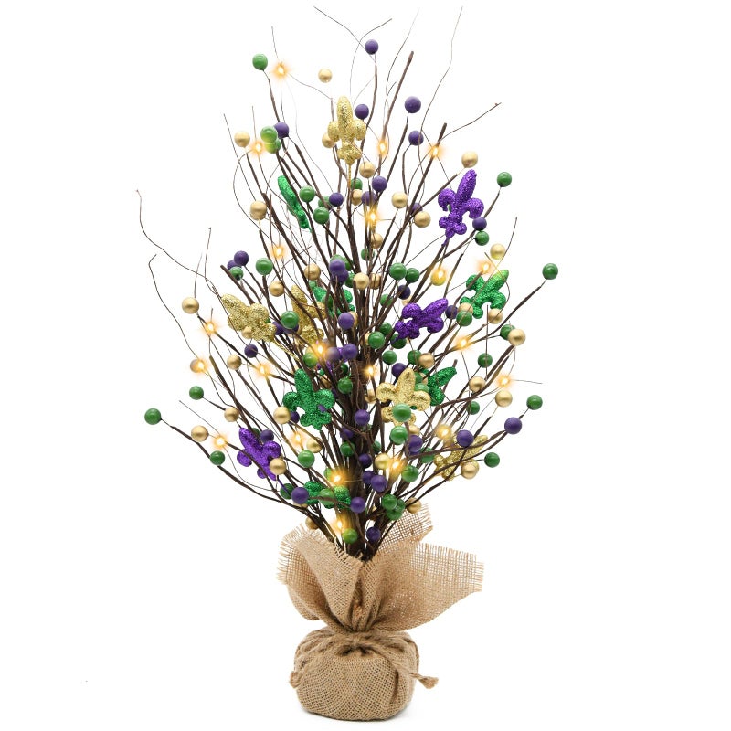 CRCZK Mardi Gras Table Tree Decorations Lighted Mardi Gras Tree with Fleur De Lis String Lights Mardi Gras Decorations Table Centerpieces New Orleans Mardi Gras Decor Masquerade Party Decorations - Image 1