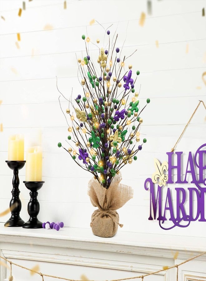 CRCZK Mardi Gras Table Tree Decorations Lighted Mardi Gras Tree with Fleur De Lis String Lights Mardi Gras Decorations Table Centerpieces New Orleans Mardi Gras Decor Masquerade Party Decorations - Image 2