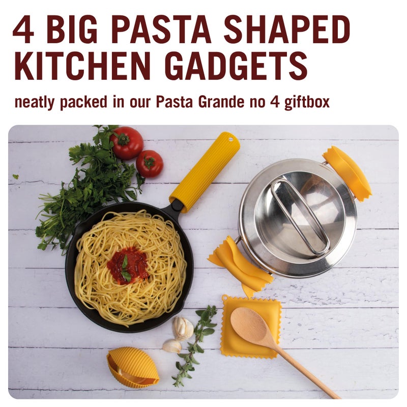 Monkey Business Silicone Kitchen Tools in Gift Box/ 4 Big Pasta Shaped Kitchen Gadgets/Farfalloni Pot Grips, Ravioli Spoon Rest, Conchiglie Lemon Squeezer and Penne Pan Grip/Pasta Grande No. 4 - Image 2