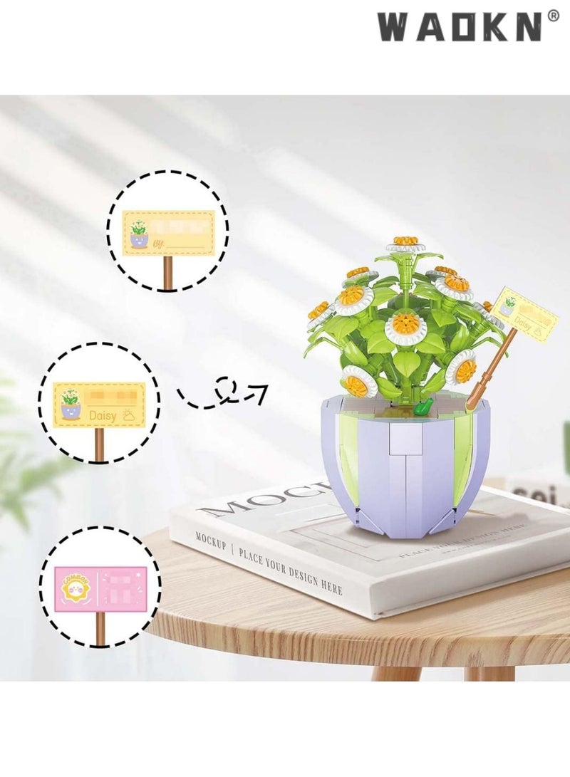 WAOKN Bouquet flower bouquet building set with vase, 284 bricks, small daisies, bonsai, flowers, craft set, potted plants, not compatible with Lego bouquet，Flower Building Set Unique Creative Gift for Friends and Families  - Image 2