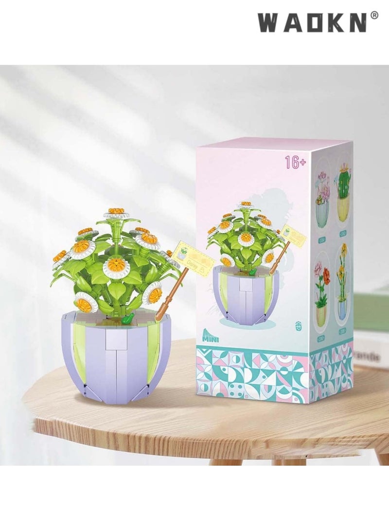 WAOKN Bouquet flower bouquet building set with vase, 284 bricks, small daisies, bonsai, flowers, craft set, potted plants, not compatible with Lego bouquet，Flower Building Set Unique Creative Gift for Friends and Families  - Image 4