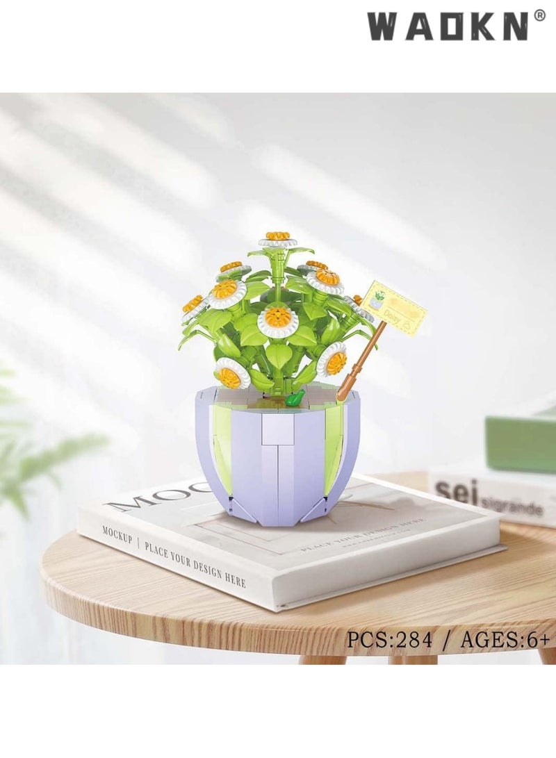 WAOKN Bouquet flower bouquet building set with vase, 284 bricks, small daisies, bonsai, flowers, craft set, potted plants, not compatible with Lego bouquet，Flower Building Set Unique Creative Gift for Friends and Families  - Image 5