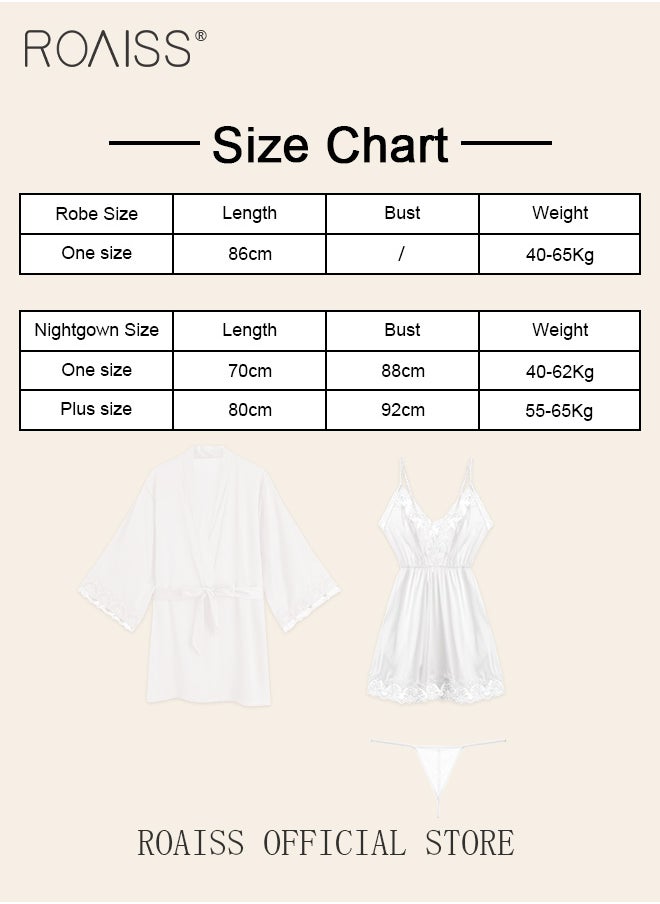 2-Piece Set of Women Pajamas with V-Neck Design Women Home Wear Set Same Color Outer Robe and Lace Element Nightgown