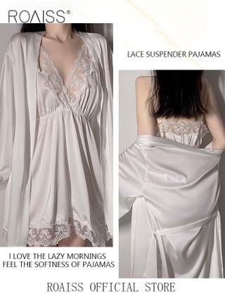 2-Piece Set of Women Pajamas with V-Neck Design Women Home Wear Set Same Color Outer Robe and Lace Element Nightgown - pzsku/Z8AC7F51358693D81DA07Z/45/_/1715570896/864447c9-49a4-41ce-ae92-e2da058cdf3c