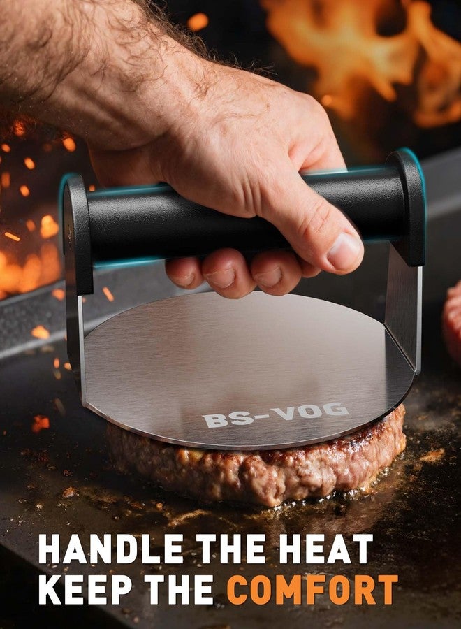 BS-VOG Burger Press, 6" Stainless Steel Burger Smasher for Griddle, Nonstick Round Hamburger Smasher Tool for Cooking Bacon, Patty, Ground Beef, Meats, Dishwasher Safe, Christmas Gift Package for Men - Image 2