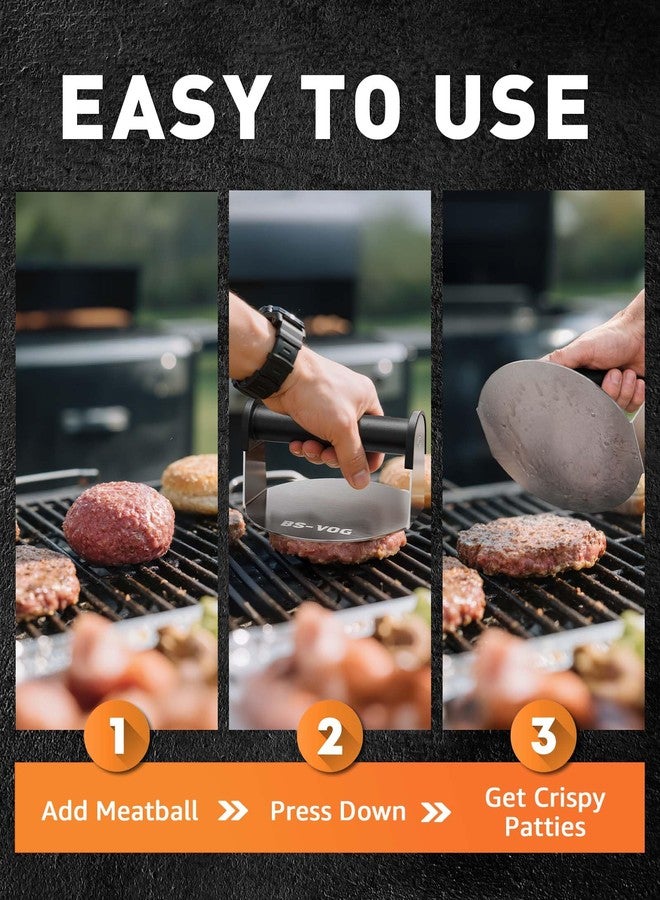 BS-VOG Burger Press, 6" Stainless Steel Burger Smasher for Griddle, Nonstick Round Hamburger Smasher Tool for Cooking Bacon, Patty, Ground Beef, Meats, Dishwasher Safe, Christmas Gift Package for Men - Image 3