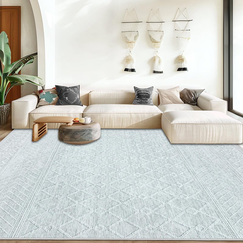 Aoyaomi Area Rug for Living Room 9x12: Large Washable Boho Moroccan Rugs Geometric Neutral Rug, Non-Slip Foldable Morden Farmhouse Indoor Floor Carpet for Bedroom Dining Table Home(Modern Grey,9'x12') - Image 3
