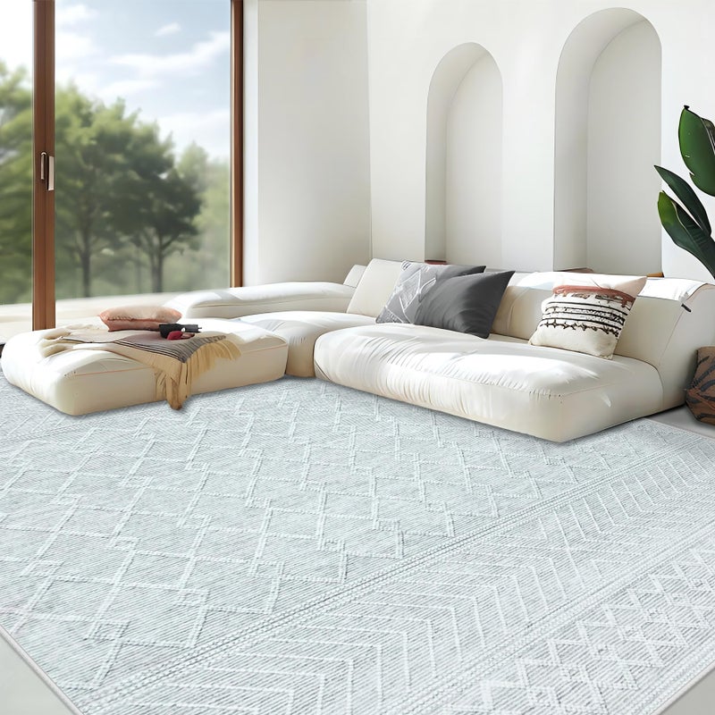 Aoyaomi Area Rug for Living Room 9x12: Large Washable Boho Moroccan Rugs Geometric Neutral Rug, Non-Slip Foldable Morden Farmhouse Indoor Floor Carpet for Bedroom Dining Table Home(Modern Grey,9'x12') - Image 1