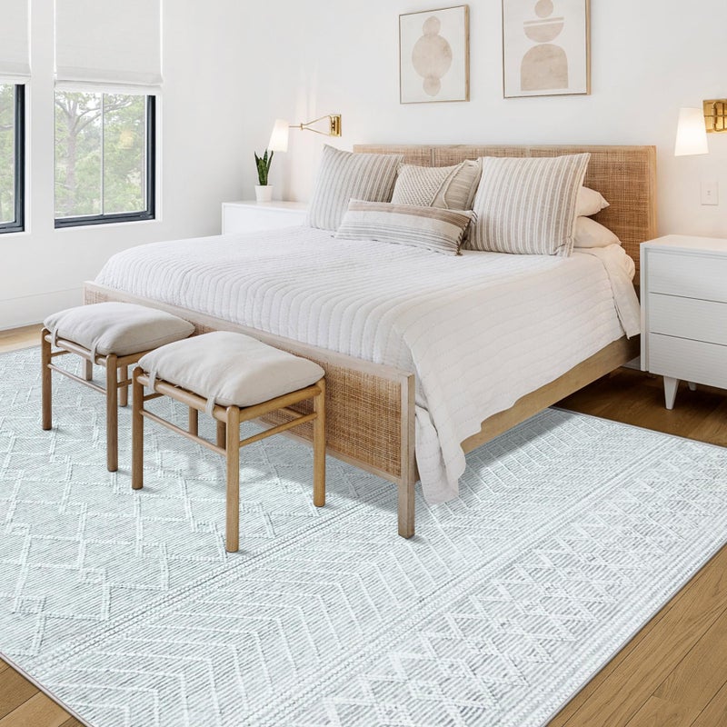 Aoyaomi Area Rug for Living Room 9x12: Large Washable Boho Moroccan Rugs Geometric Neutral Rug, Non-Slip Foldable Morden Farmhouse Indoor Floor Carpet for Bedroom Dining Table Home(Modern Grey,9'x12') - Image 2