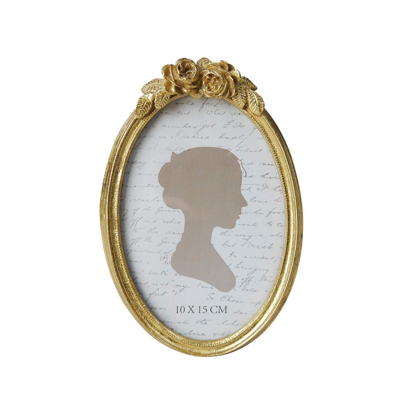 Sunlit Vintage Picture Frame 4x6 Inch Oval Antique Photo Frames with Glass Front Luxury Photo Display Tabletop Wall Hanging Gift Ideas Golden Rose