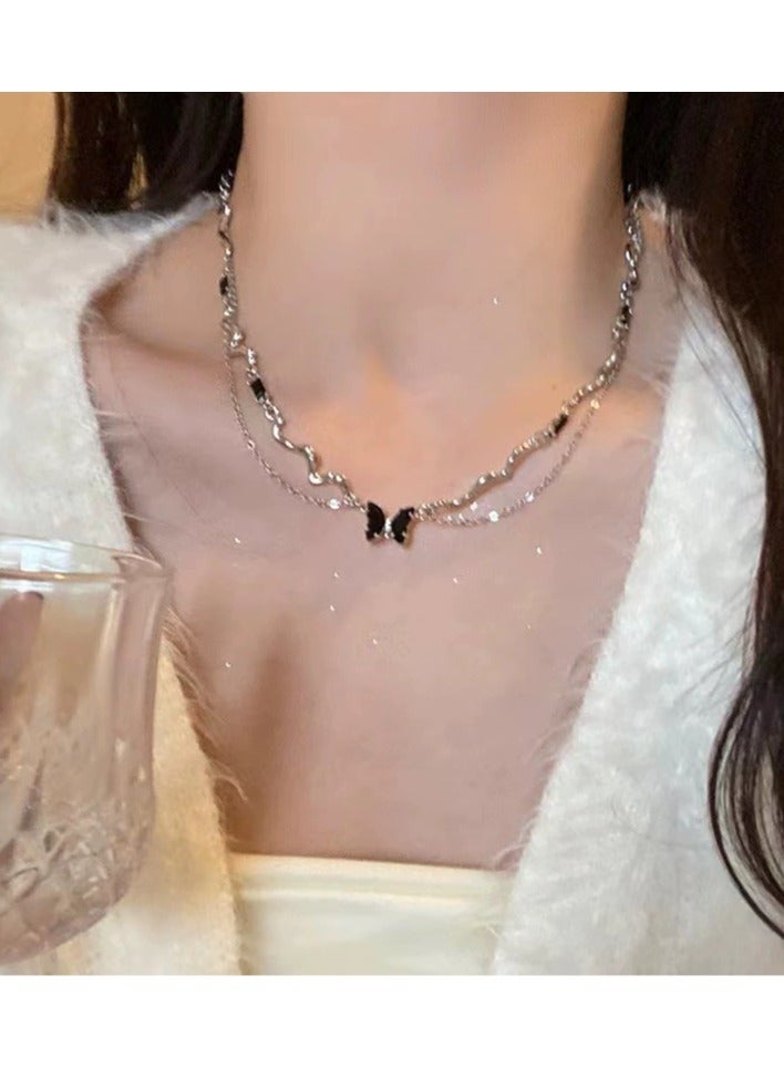 Goolsky Double-Layer Black Butterfly Necklace for Women – INS-Inspired Gothic Choker, Trendy Layered Statement Jewelry, Unique Fashion Accessory  - Image 1