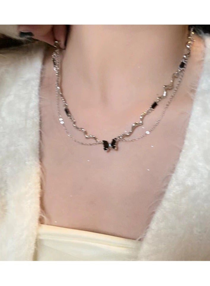 Goolsky Double-Layer Black Butterfly Necklace for Women – INS-Inspired Gothic Choker, Trendy Layered Statement Jewelry, Unique Fashion Accessory  - Image 2