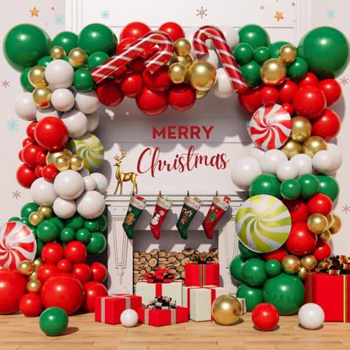 Beaumode Christmas Balloon Garland Arch Kit 160pcs Red Green Balloons for Candy Merry Christmas Party Friendsmas Santa Claus Birthday Holiday Party Decoration Green - Image 1