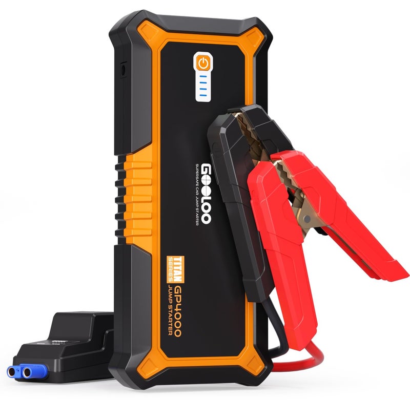GOOLOO 4000A Peak Car Jump Starter 12V Auto Battery Booster SuperSafe Lithium Jump Box for All Gas, Up to 10.0L Diesel Engine, Portable Power Pack with USB Quick Charge and Type C Port, Orange - Image 1