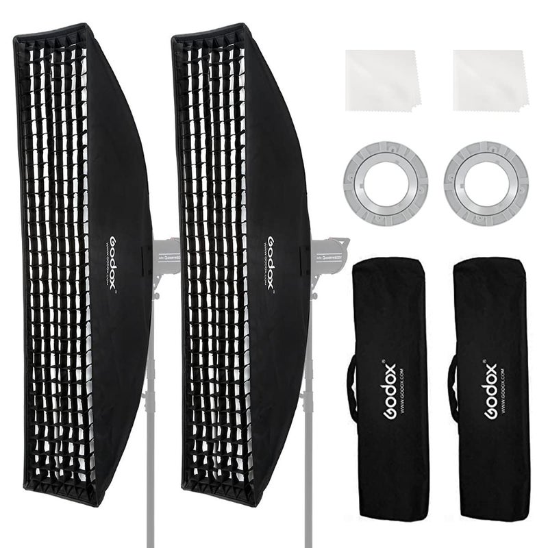 Godox 2PCS FW30x120cm/12 x47 Bowens Mount Strip Honeycomb Grid Softbox,Detachable Strip Soft Box with Bowens Mount Speedring,Curved Grid Softbox for Studio Strobe Flash Portrait Product Photography - Image 1