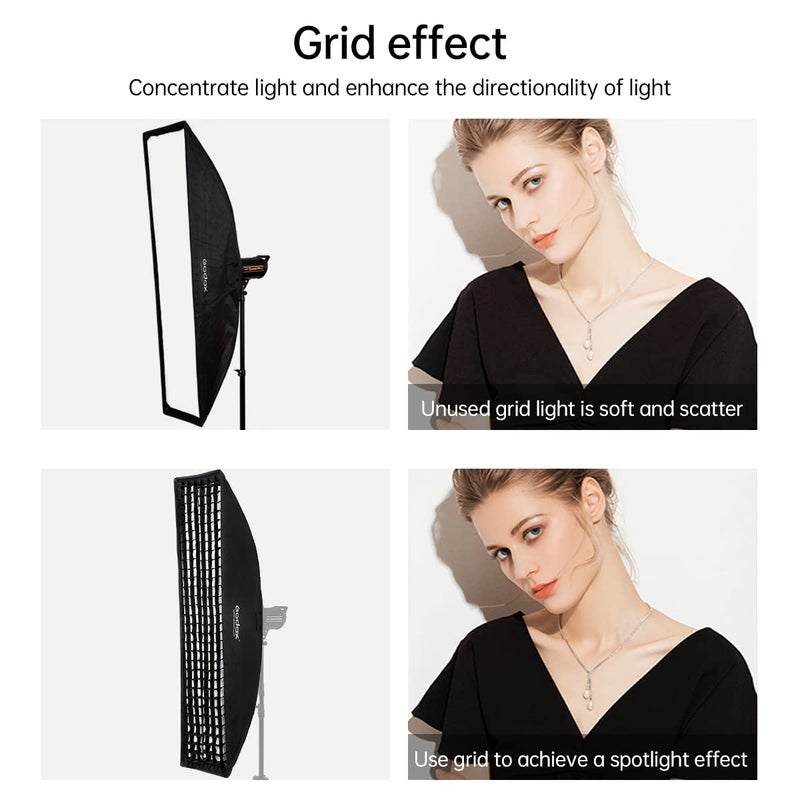 Godox 2PCS FW30x120cm/12 x47 Bowens Mount Strip Honeycomb Grid Softbox,Detachable Strip Soft Box with Bowens Mount Speedring,Curved Grid Softbox for Studio Strobe Flash Portrait Product Photography - Image 2