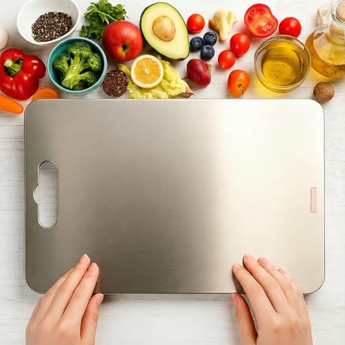 RUSHIL WERE Rectangle 304 Stainless Steel Chopping Board for Kitchen | Cutting Board for Kitchen | for Cutting Vegetables, Meat,Fish,Fruits | Large | 31 x 21 cm - Image 1