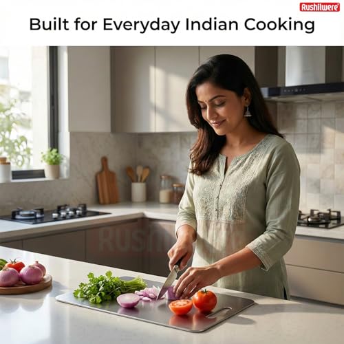 RUSHIL WERE Rectangle 304 Stainless Steel Chopping Board for Kitchen | Cutting Board for Kitchen | for Cutting Vegetables, Meat,Fish,Fruits | Large | 31 x 21 cm - Image 3