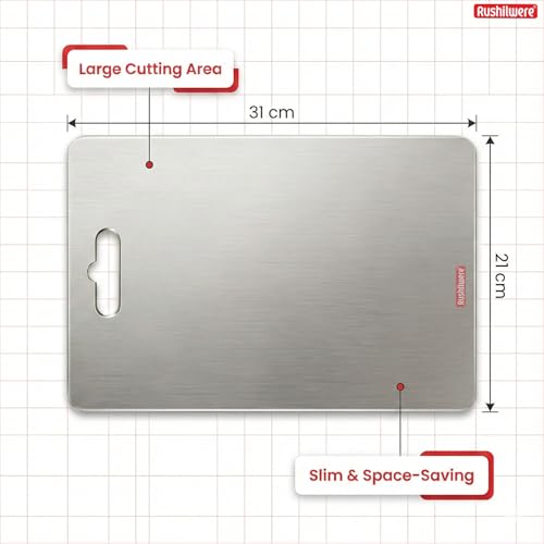 RUSHIL WERE Rectangle 304 Stainless Steel Chopping Board for Kitchen | Cutting Board for Kitchen | for Cutting Vegetables, Meat,Fish,Fruits | Large | 31 x 21 cm - Image 2