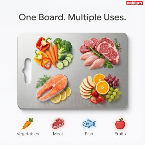 RUSHIL WERE Rectangle 304 Stainless Steel Chopping Board for Kitchen | Cutting Board for Kitchen | for Cutting Vegetables, Meat,Fish,Fruits | Large | 31 x 21 cm - Image 4